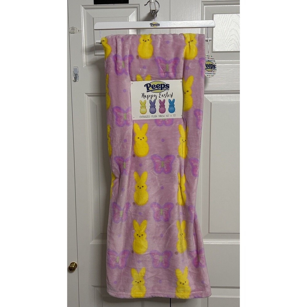 Peeps Happy Easter Plush Throw Blanket 60x70 Pink Bunny Butterfly Oversized